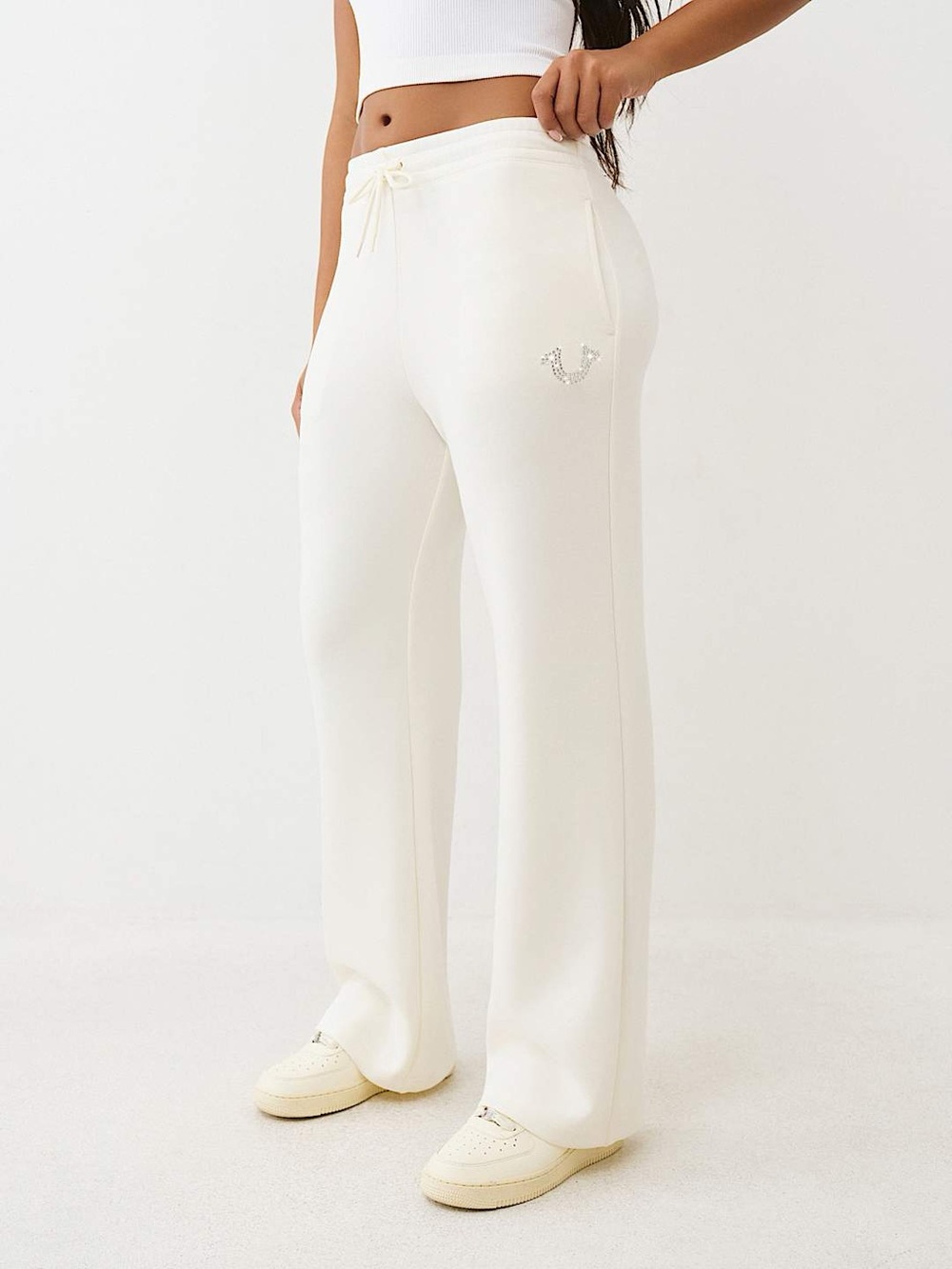True Religion Off-White Horseshoe Straight Leg Drawstring Sweatpants